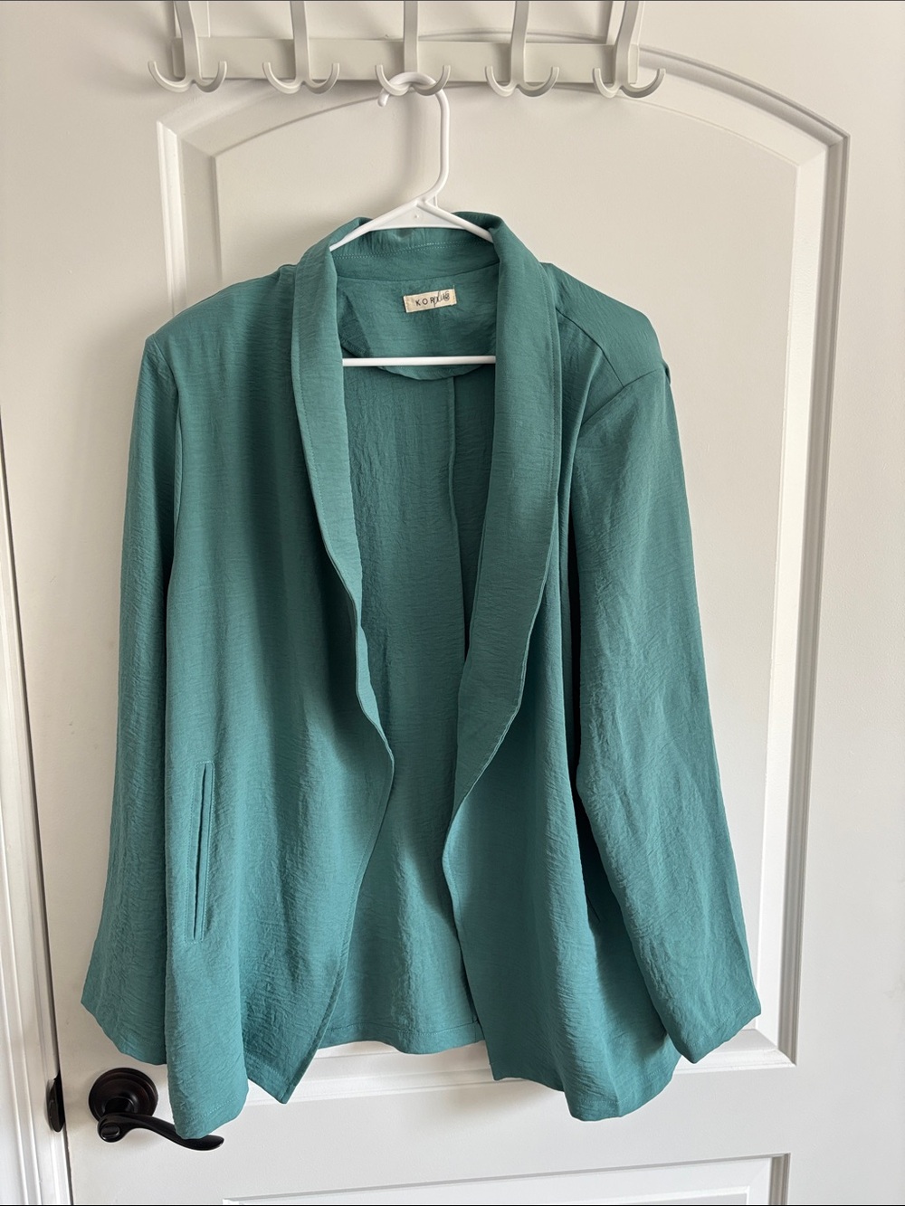 Kori Open Front Blazer Women's 1XL Teal Lightweight Shawl Collar Jacket